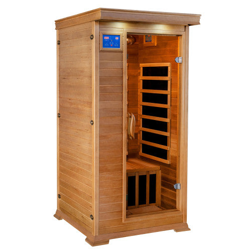 Sunray Sedona 1 Person Infrared Sauna with canadian cedar wood left side image with white background